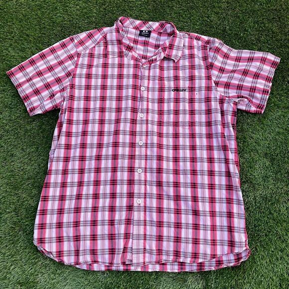 Oakley Y2K red white plaid casual button up shirt size XL - Picture 1 of 7